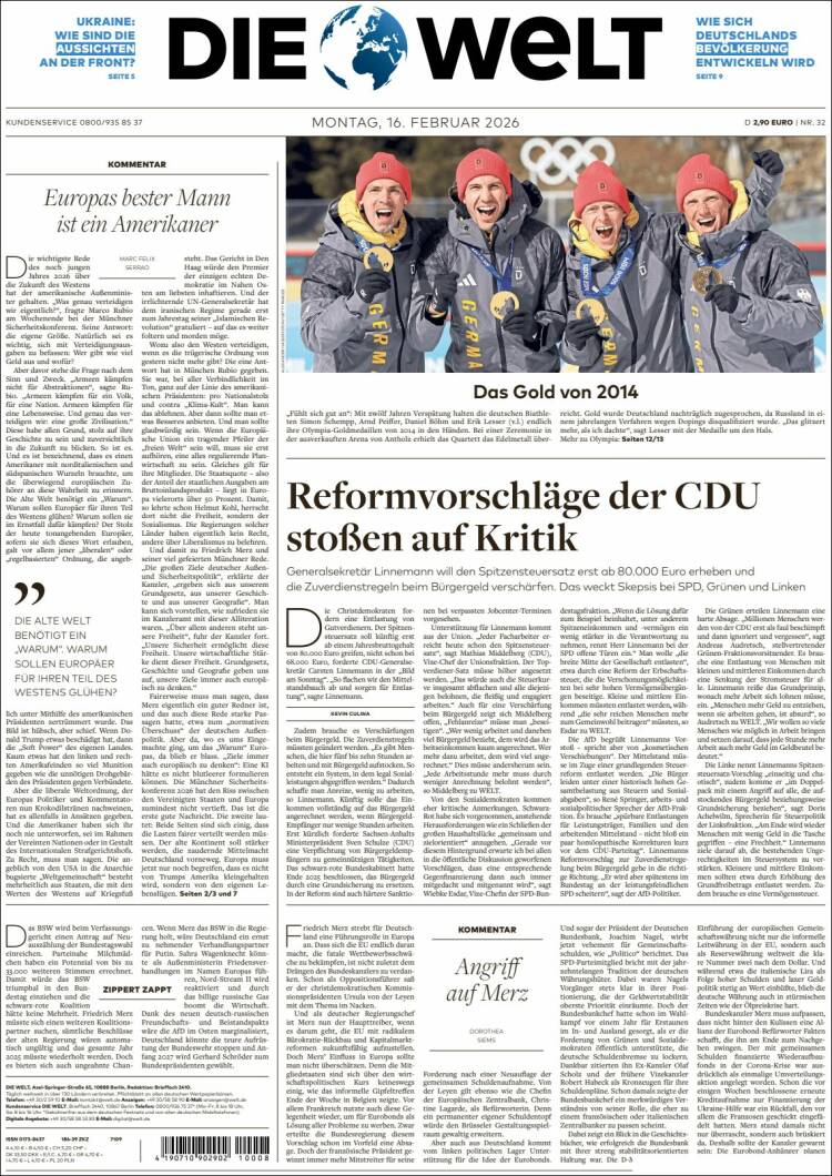 Portada de Die Welt (Germany)