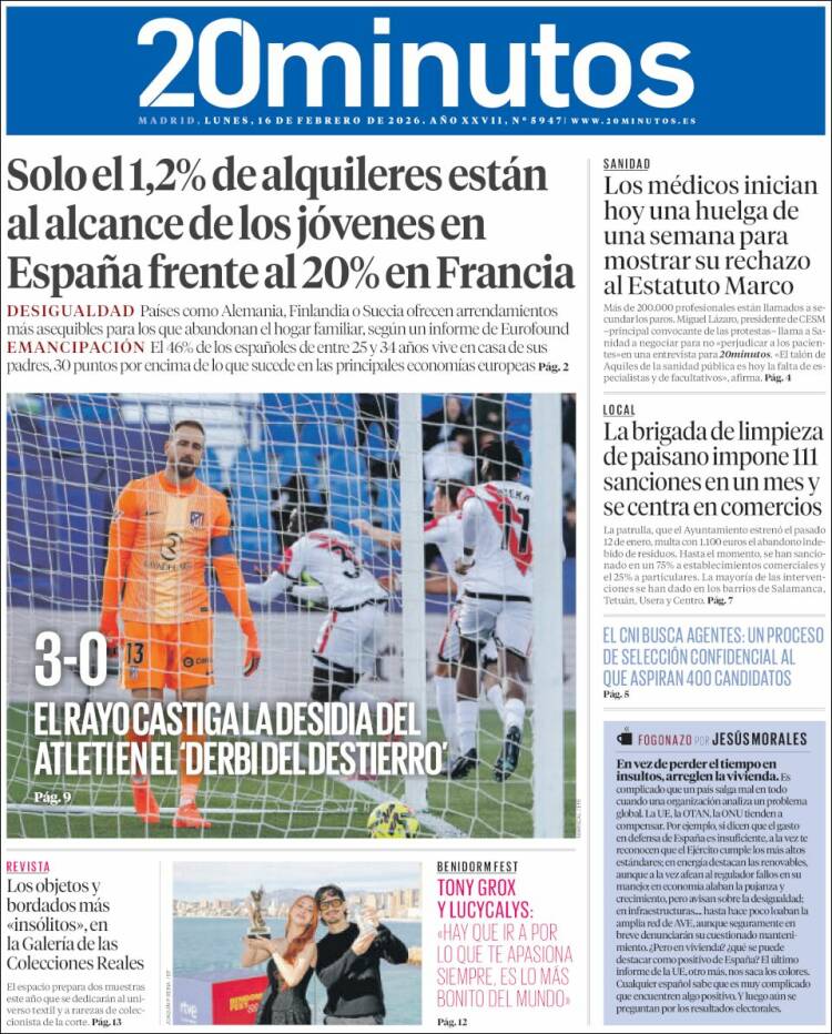 Portada de 20 Minutos - Madrid (España)