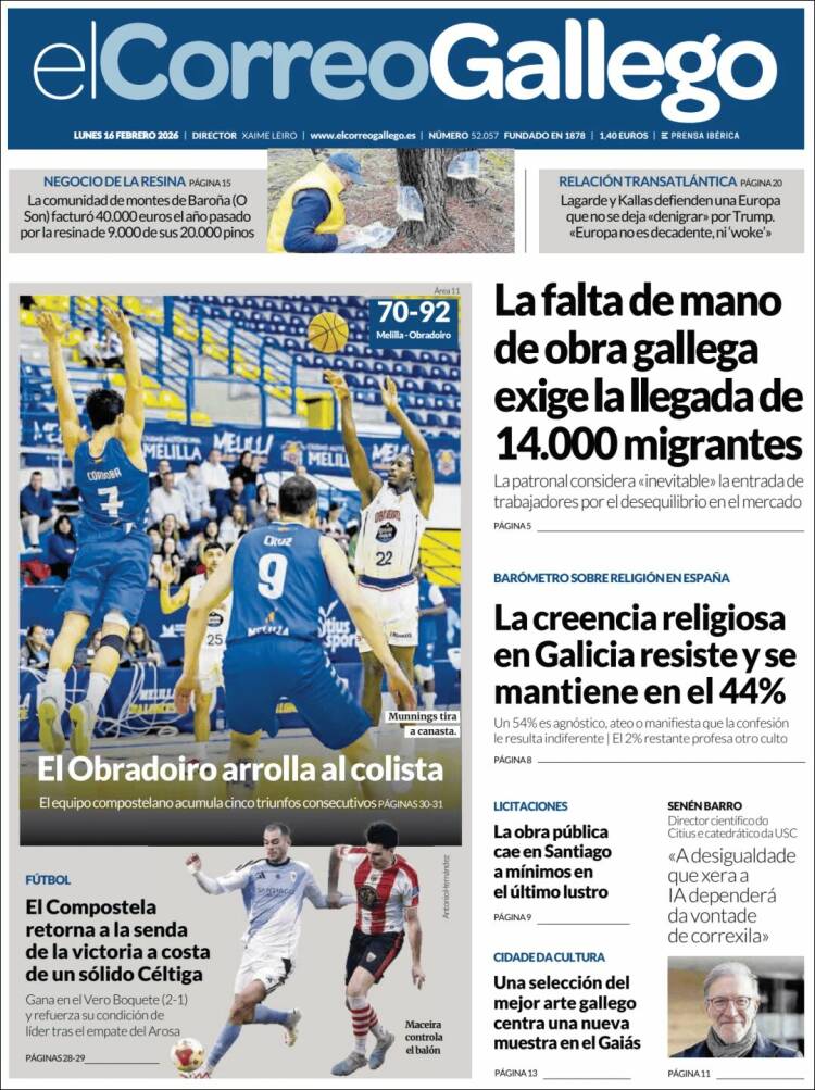Portada de El Correo Gallego (España)