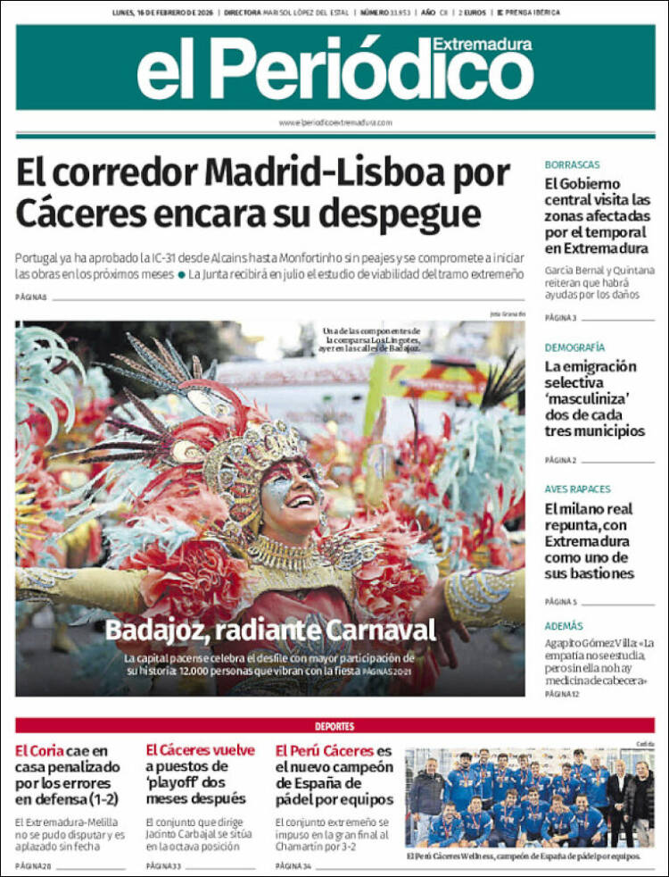 Portada de El Periódico de Extremadura (España)
