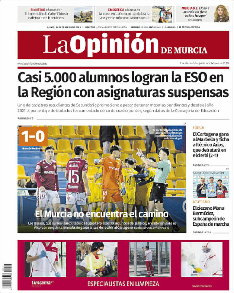 Portada de La Opinión de Murcia (España)
