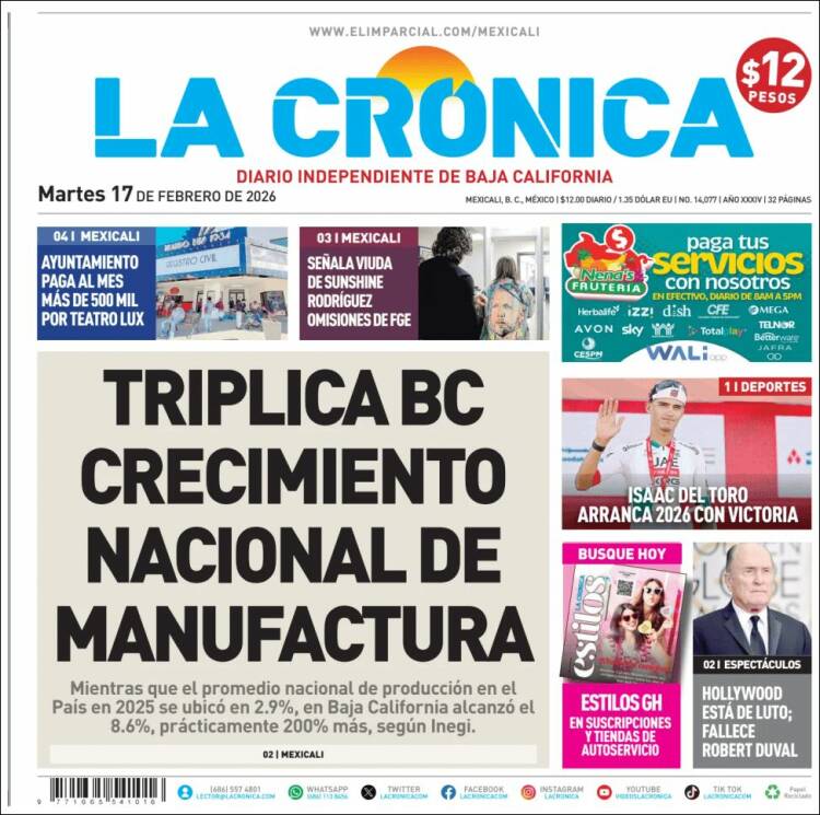 Portada de La Crónica de Baja California (México)