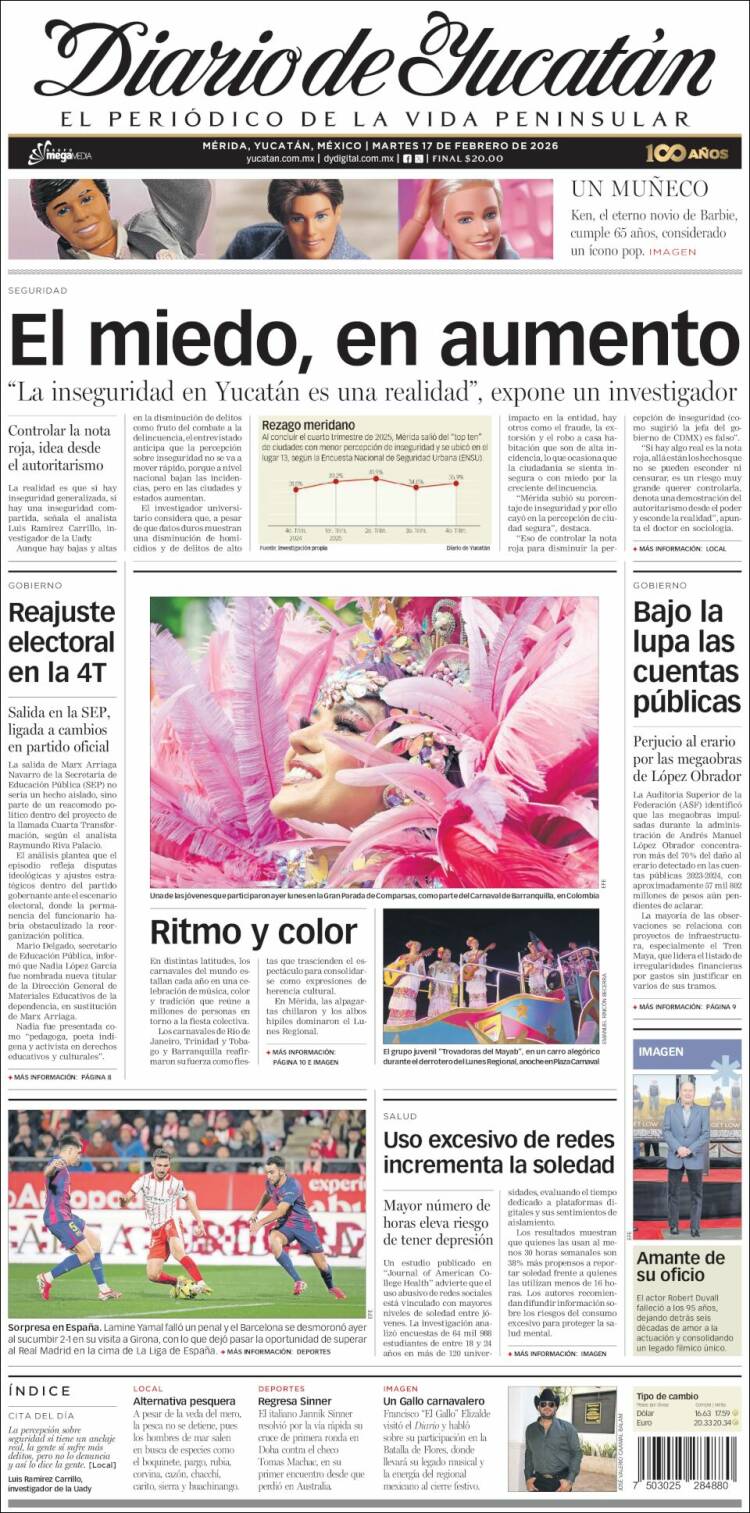 Portada de Diario de Yucatán (México)