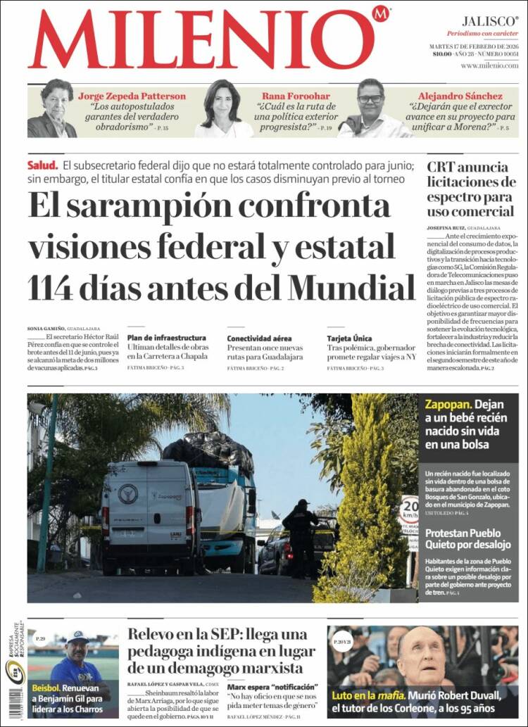 Portada de Milenio - Jalisco (México)