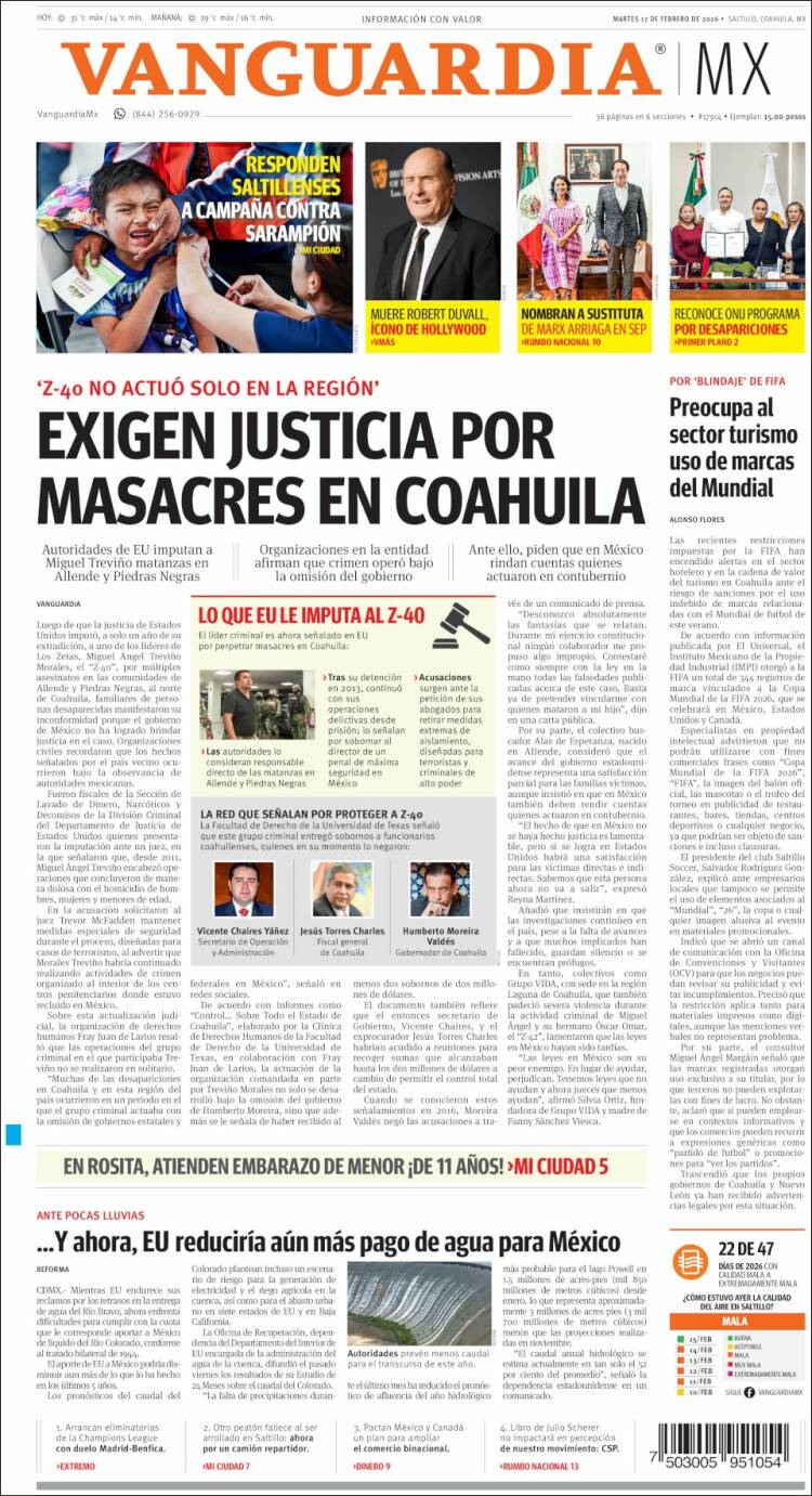 Portada de Vanguardia (México)