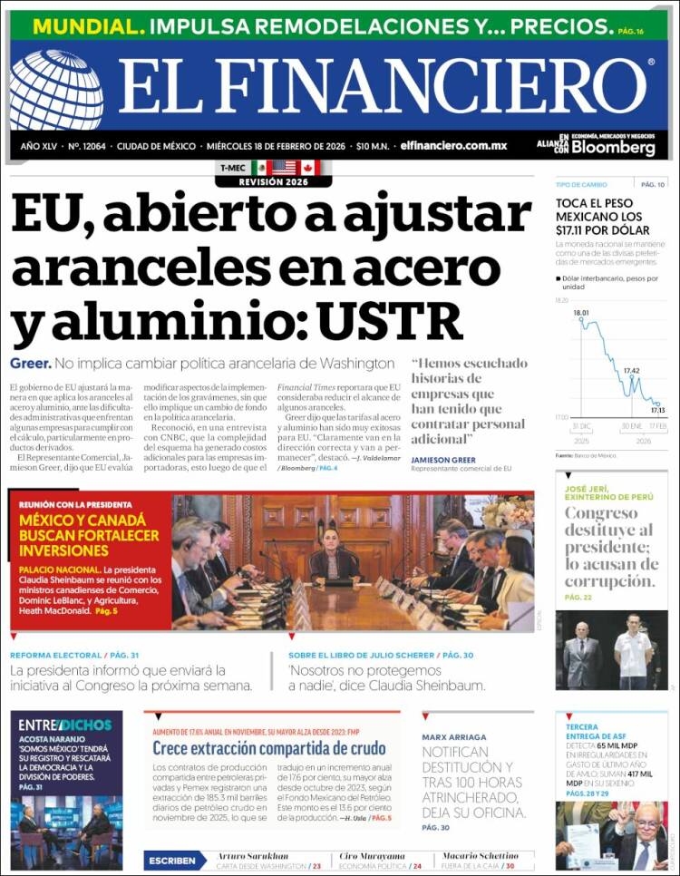 Portada de El Financiero (México)