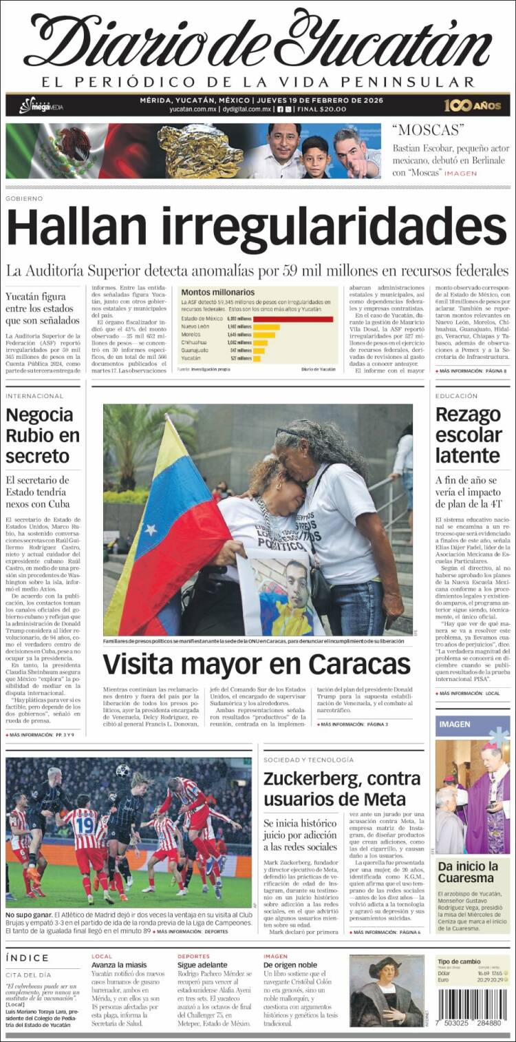 Portada de Diario de Yucatán (México)