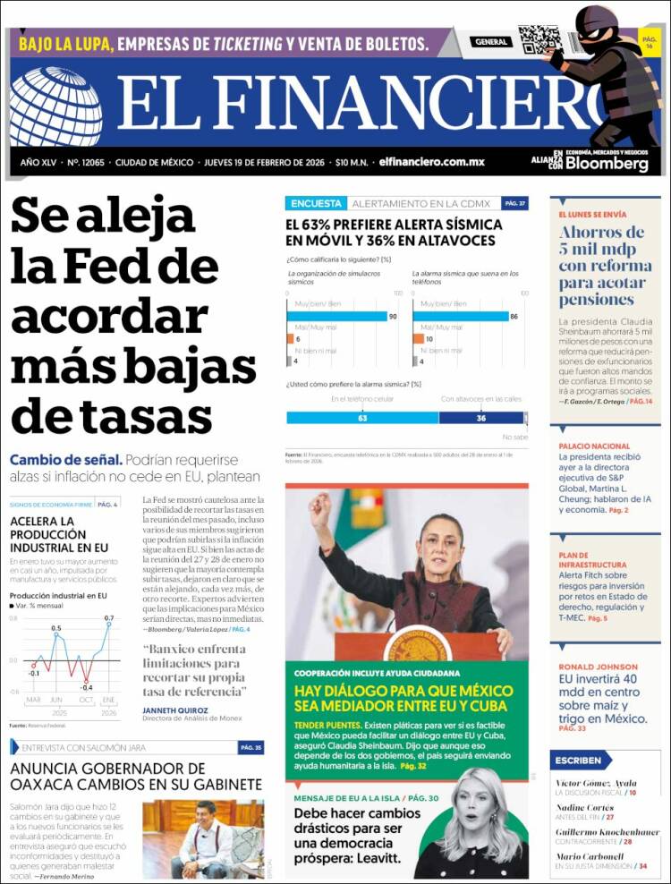 Portada de El Financiero (México)