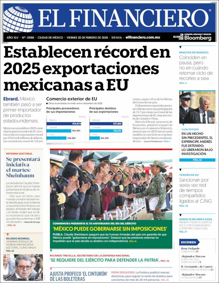 Portada de El Financiero (México)