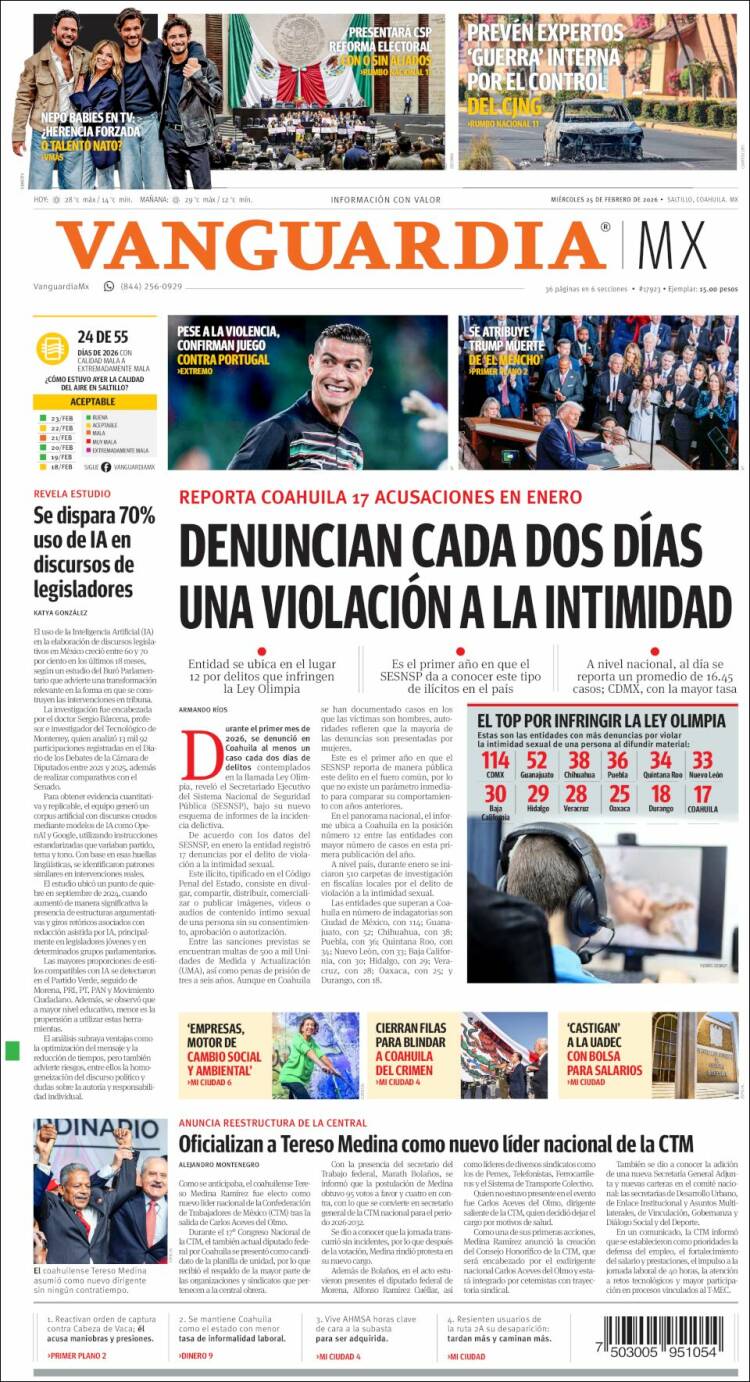 Portada de Vanguardia (México)