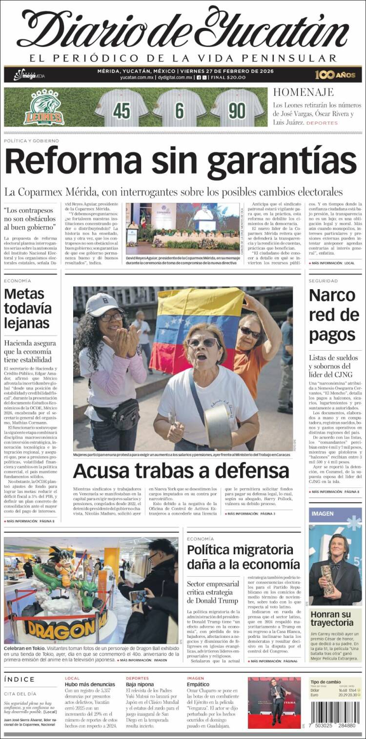 Portada de Diario de Yucatán (México)