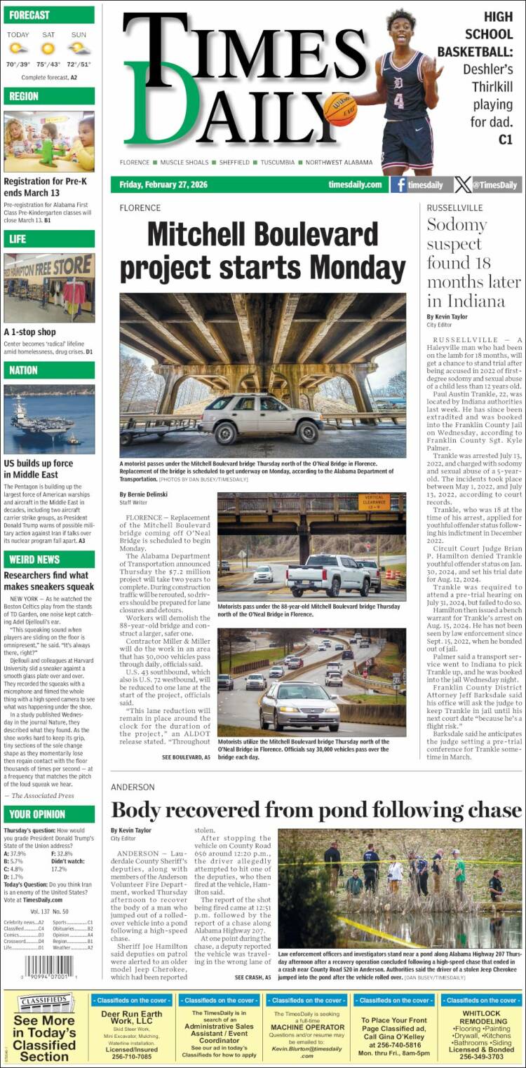 Portada de Times Daily (USA)