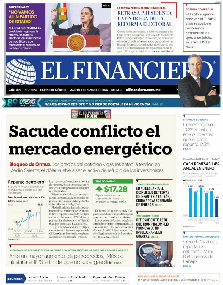 Portada de El Financiero (Mexique)