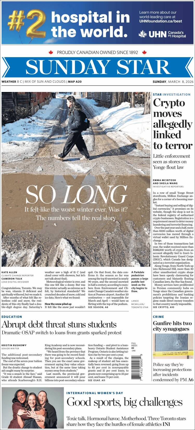 Portada de The Toronto Star (Canada)
