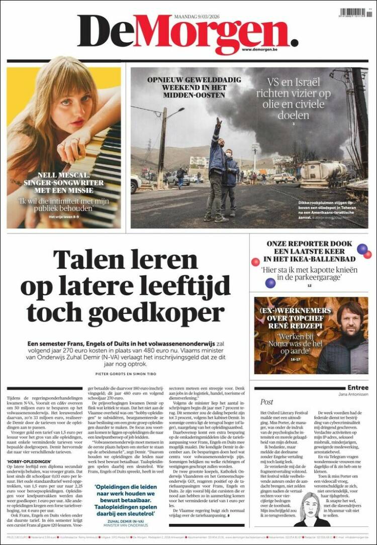 Portada de De Morgen (Belgium)