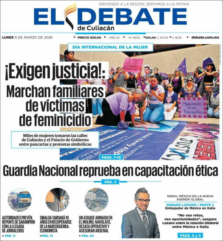 Portada de El Debate de Culiacán (Mexique)