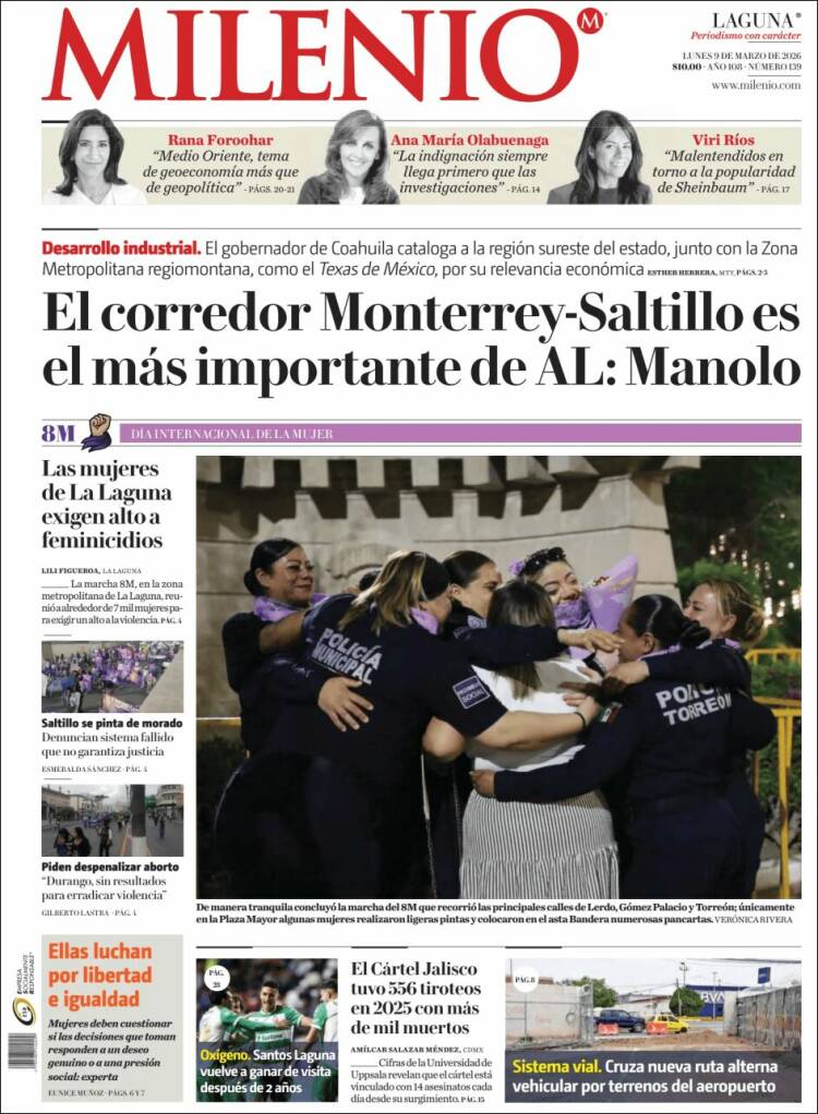 Portada de Milenio - Laguna (Mexique)