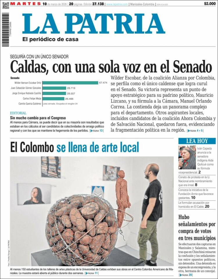 Portada de La Patria (Colombia)