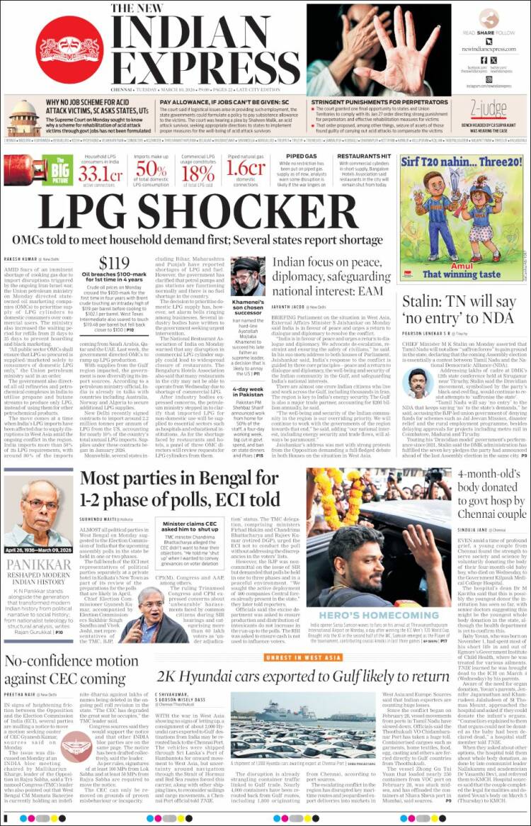 Portada de New Indian Express (India)