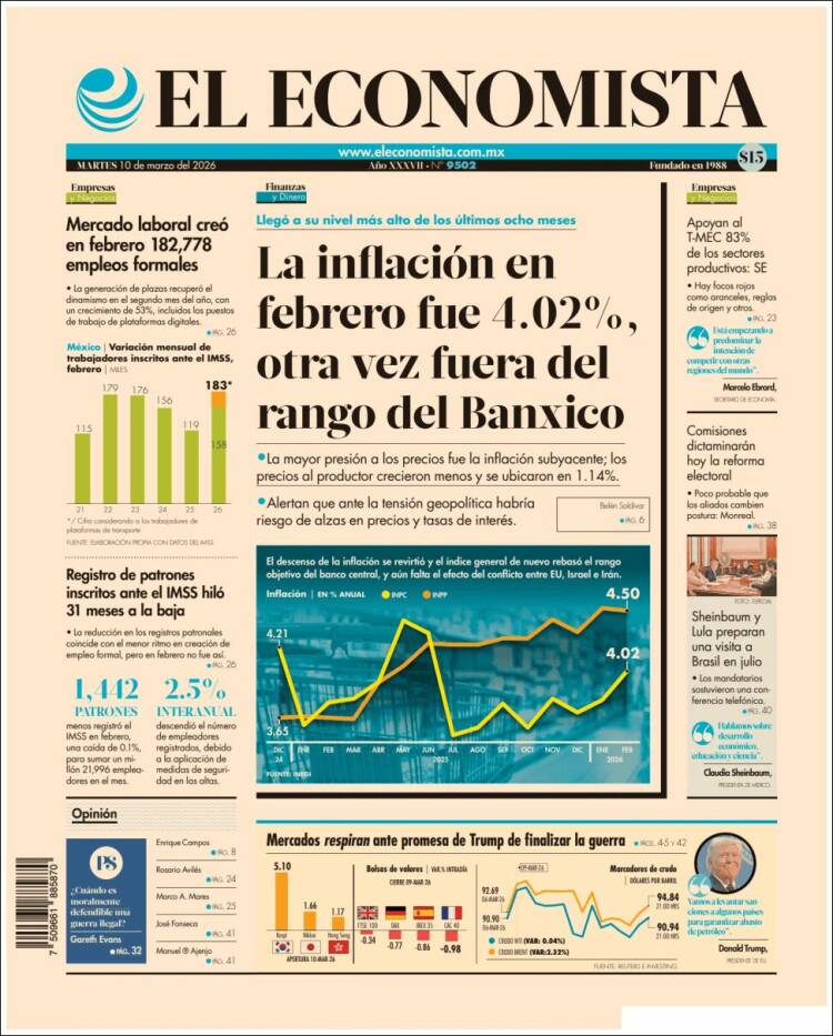 Portada de El Economista (Mexique)
