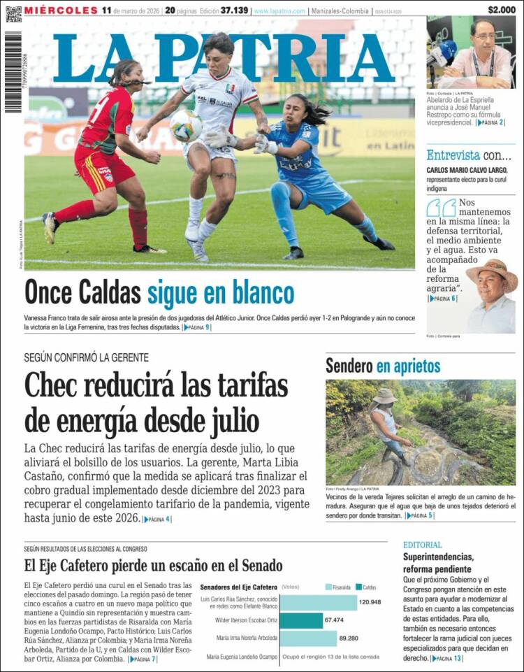 Portada de La Patria (Colombia)