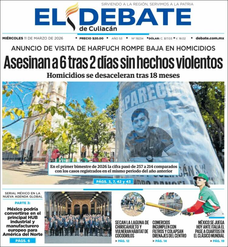 Portada de El Debate de Culiacán (Mexique)