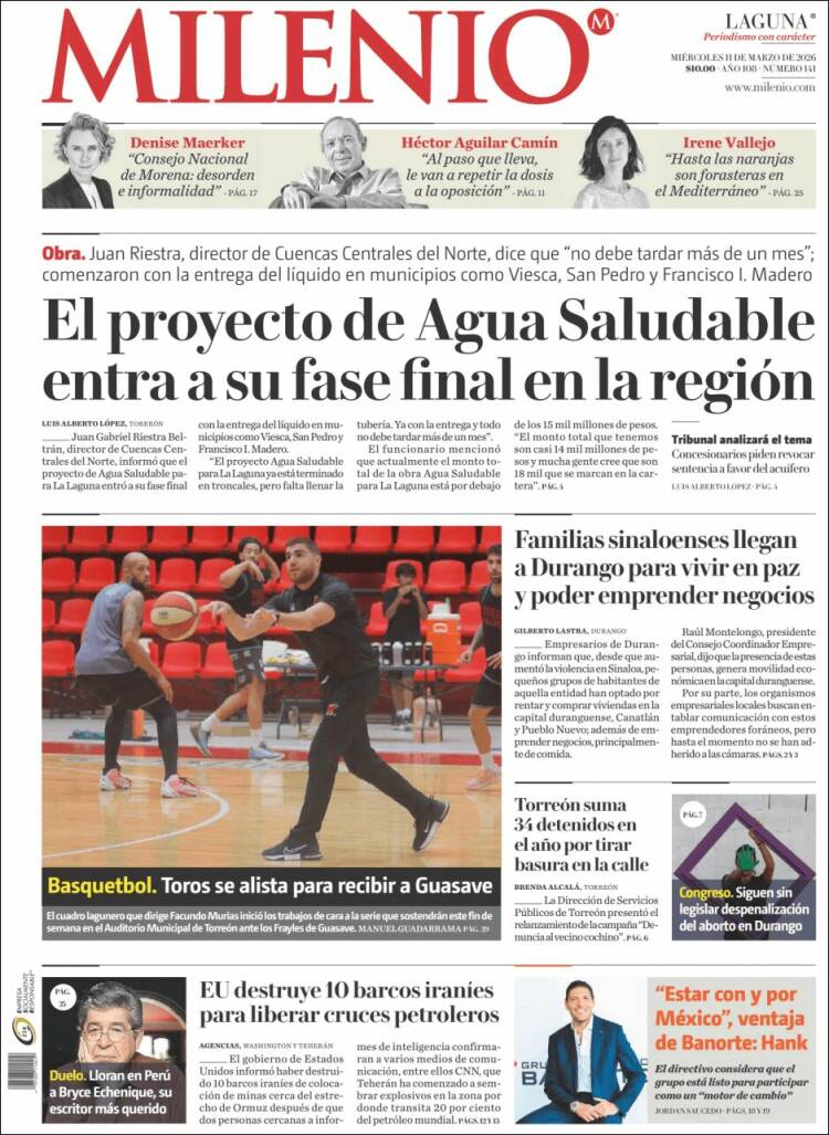 Portada de Milenio - Laguna (Mexique)