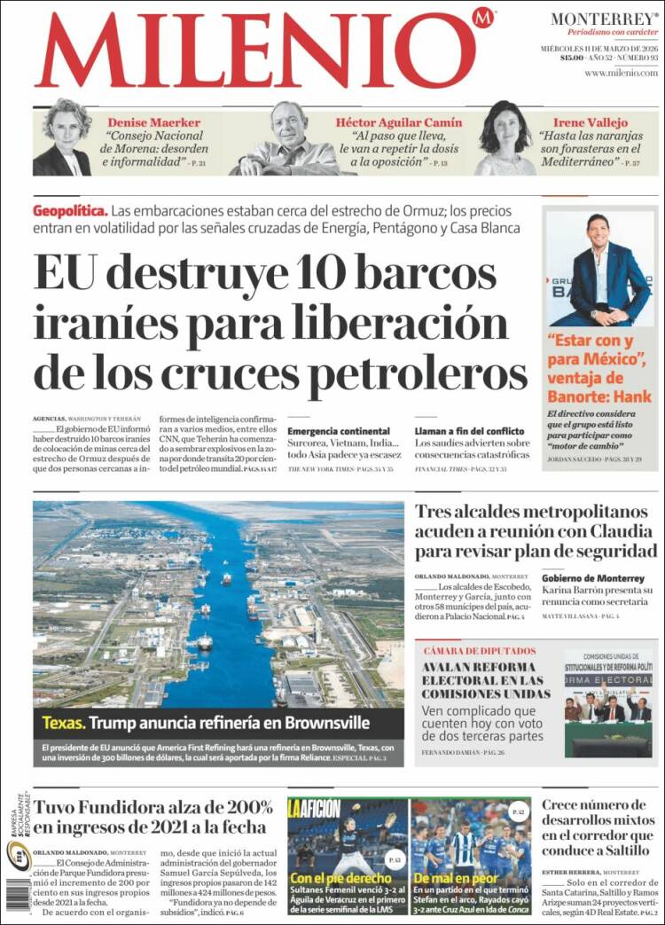 Portada de Milenio de Monterrey (Mexique)