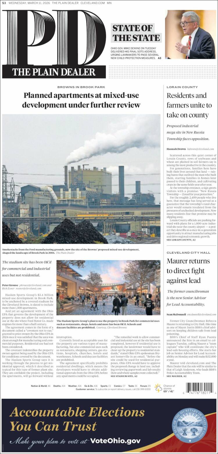 Portada de The Plain Dealer (USA)