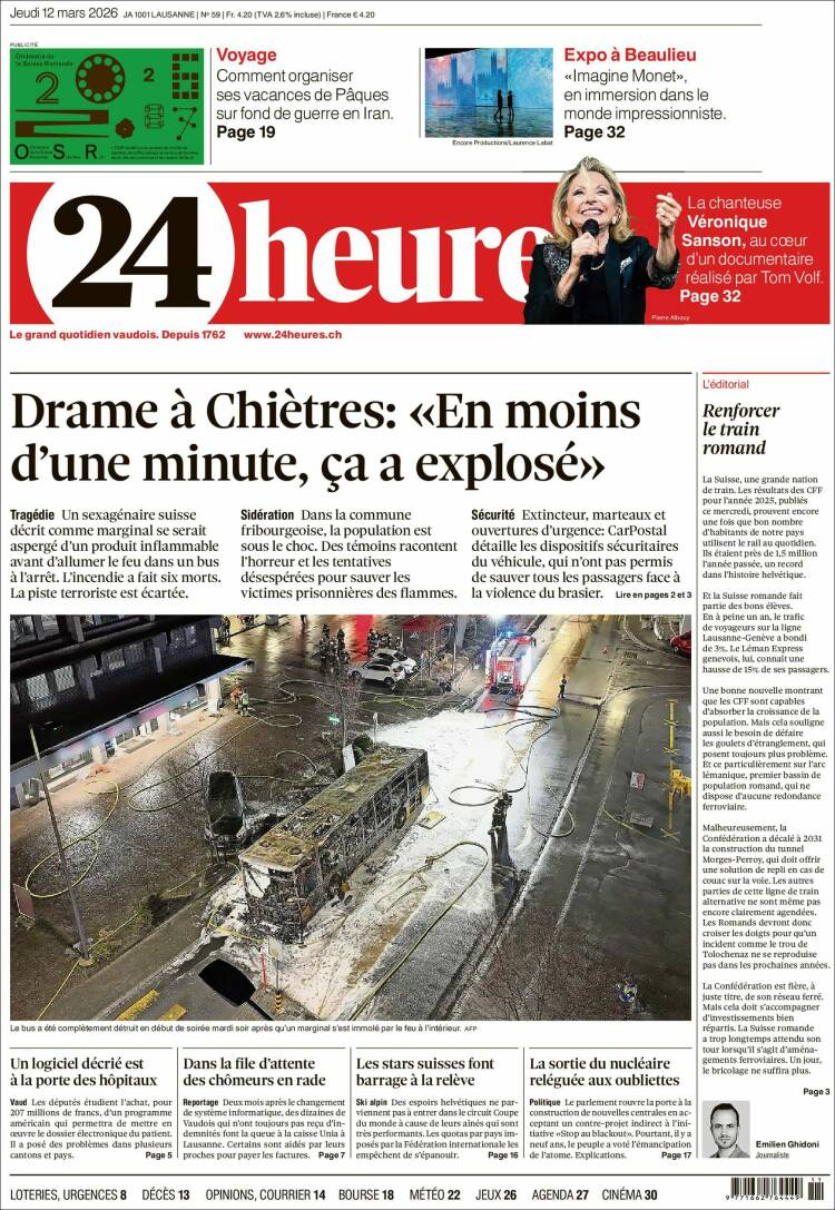 Portada de 24 Heures (Switzerland)