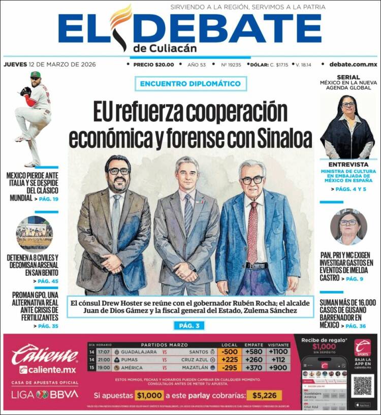 Portada de El Debate de Culiacán (Mexique)