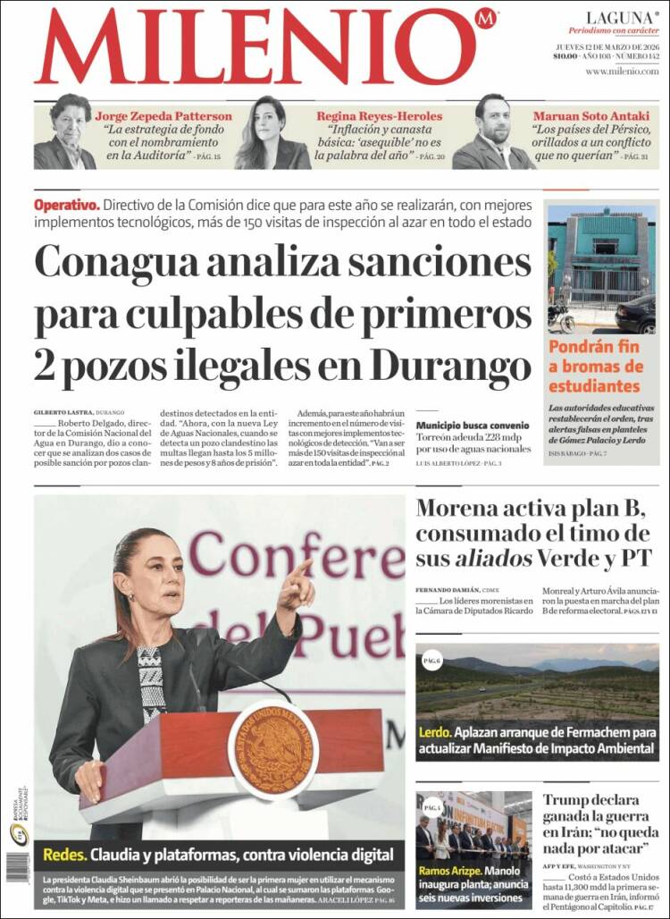 Portada de Milenio - Laguna (Mexique)