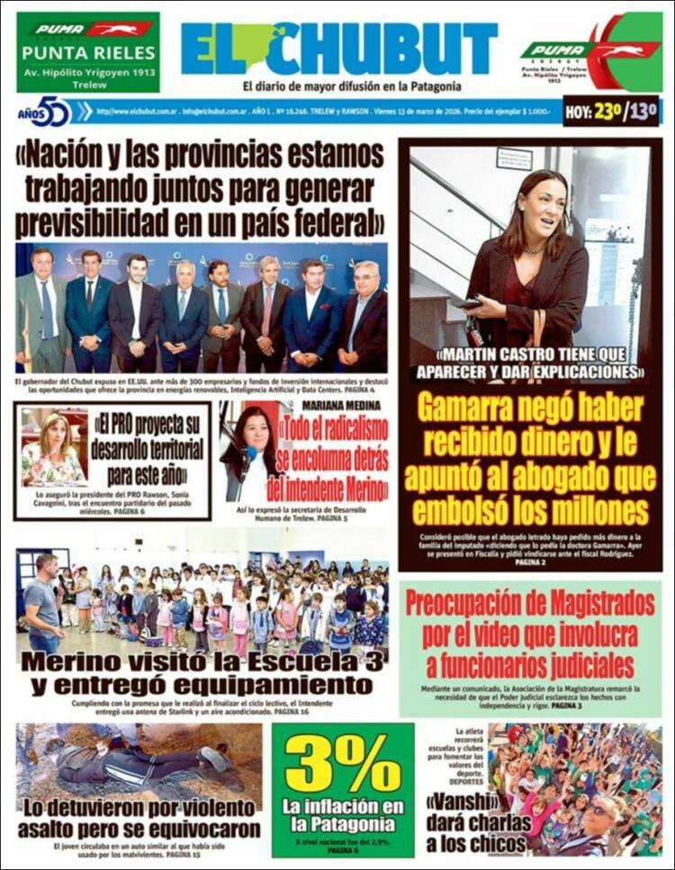 Portada de El Chubut (Argentina)