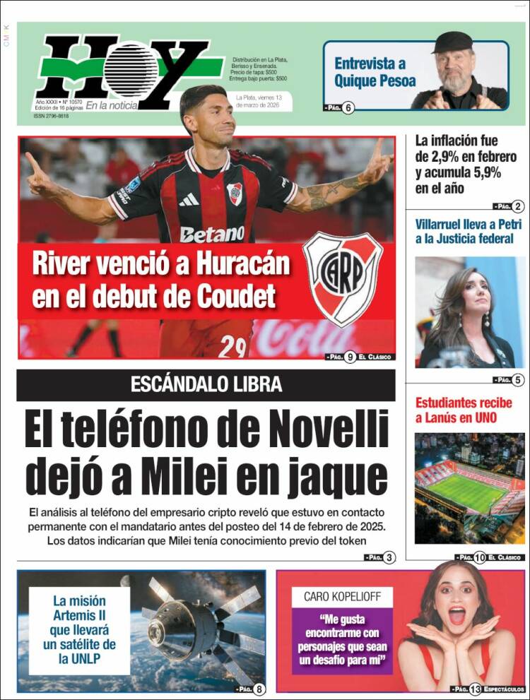 Portada de Diario Hoy (Argentina)