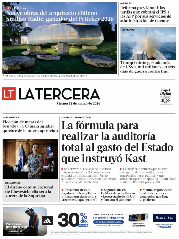 Portada de La Tercera (Chile)
