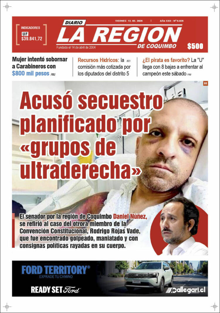 Portada de Diario La Región de Coquimbo (Chile)