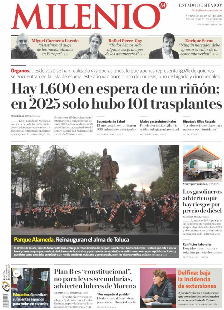 Portada de Milenio - Estado de México (Mexique)
