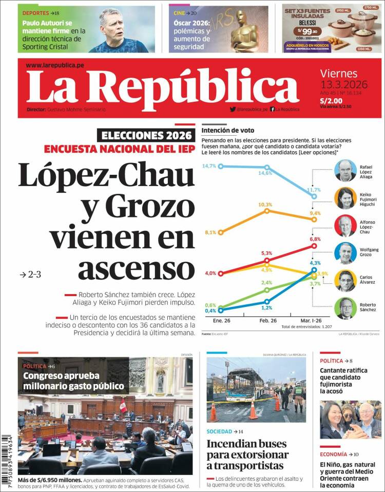 Portada de La Republica (Peru)