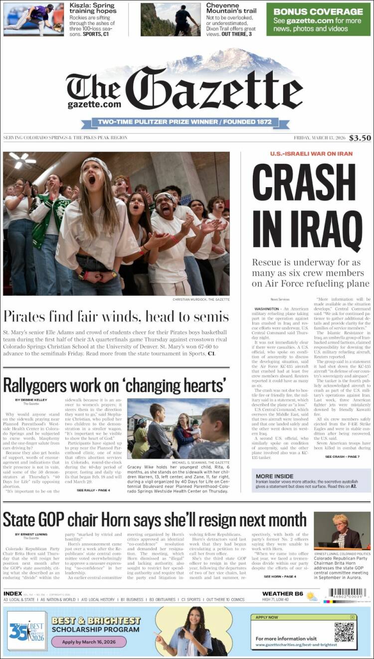 Portada de The Gazette (USA)