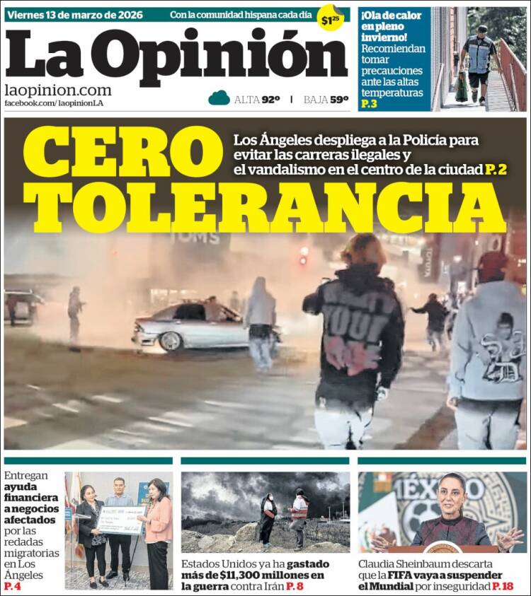 Portada de La Opinión (USA)