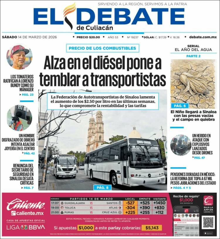 Portada de El Debate de Culiacán (México)