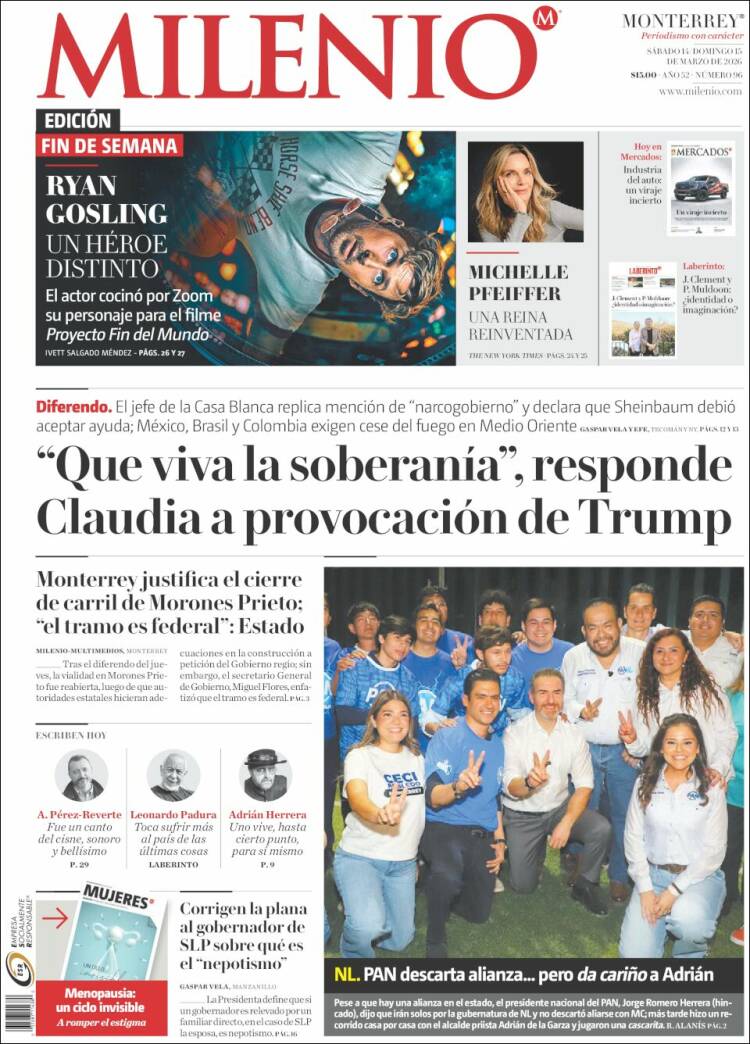 Portada de Milenio de Monterrey (México)