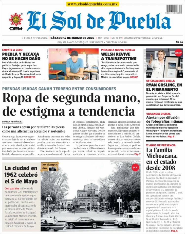 Portada de El Sol de Puebla (México)