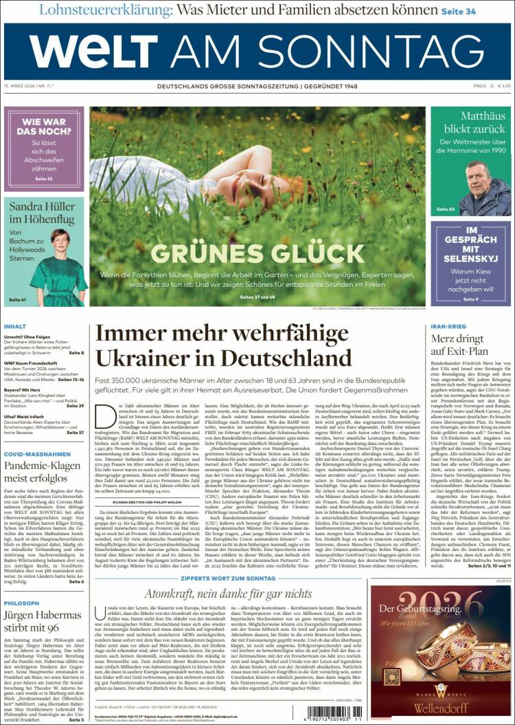 Portada de Die Welt (Germany)