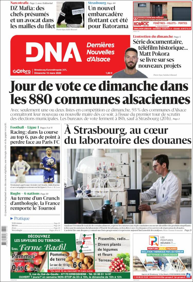 Portada de Les Dernières Nouvelles d'Alsace (France)
