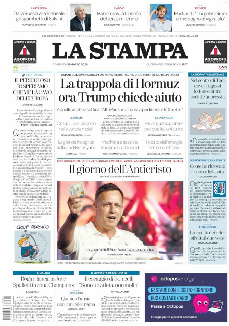 Portada de La Stampa (Italy)