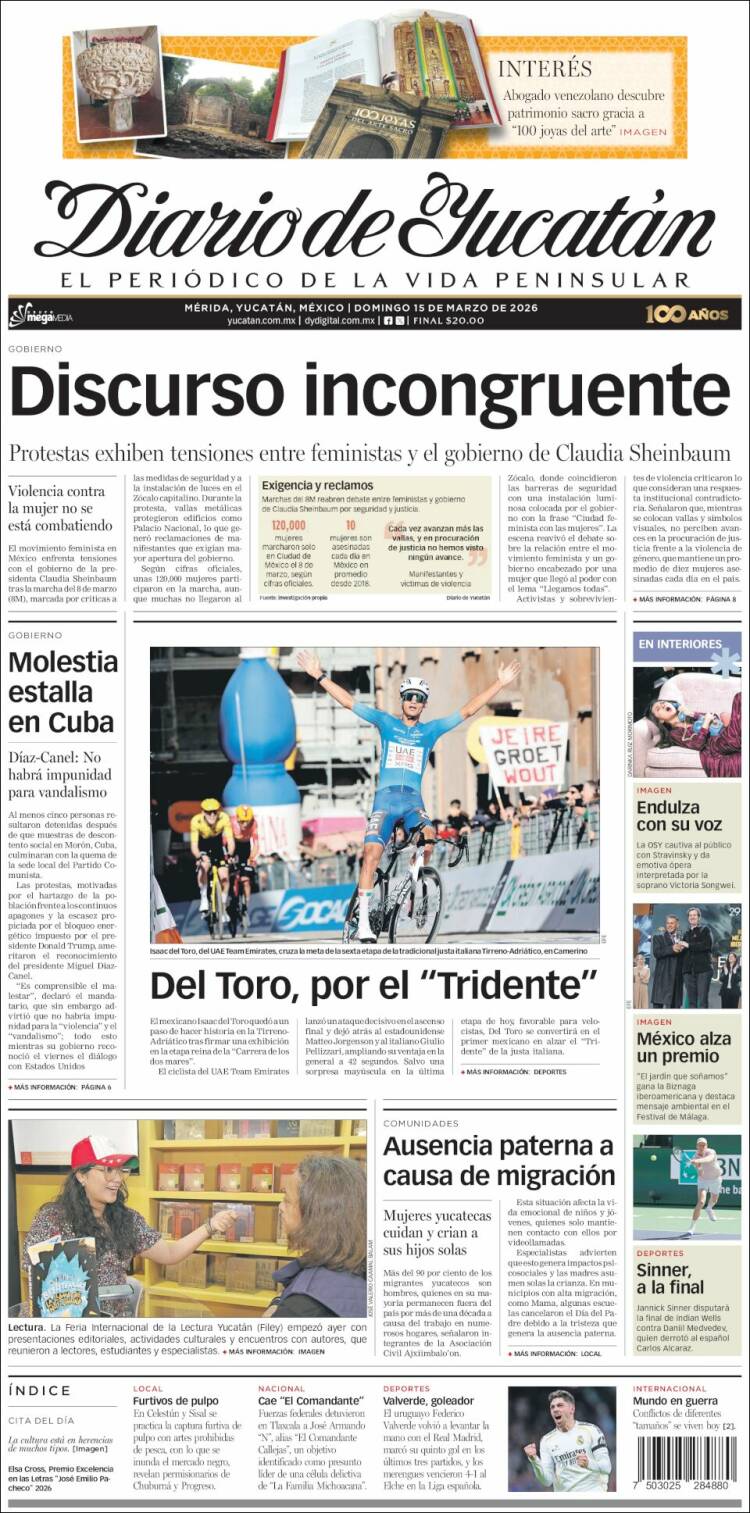 Portada de Diario de Yucatán (México)
