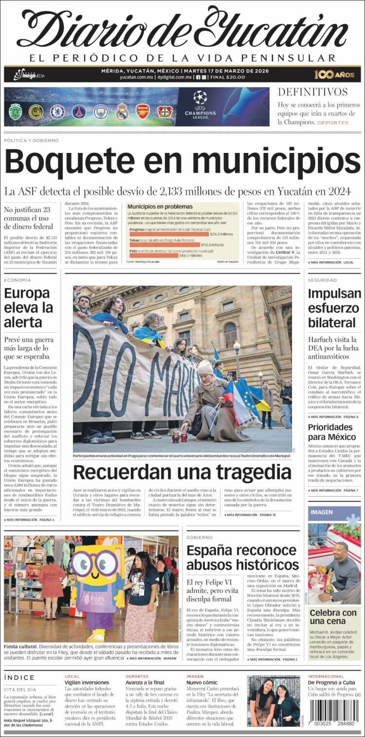 Portada de Diario de Yucatán (México)