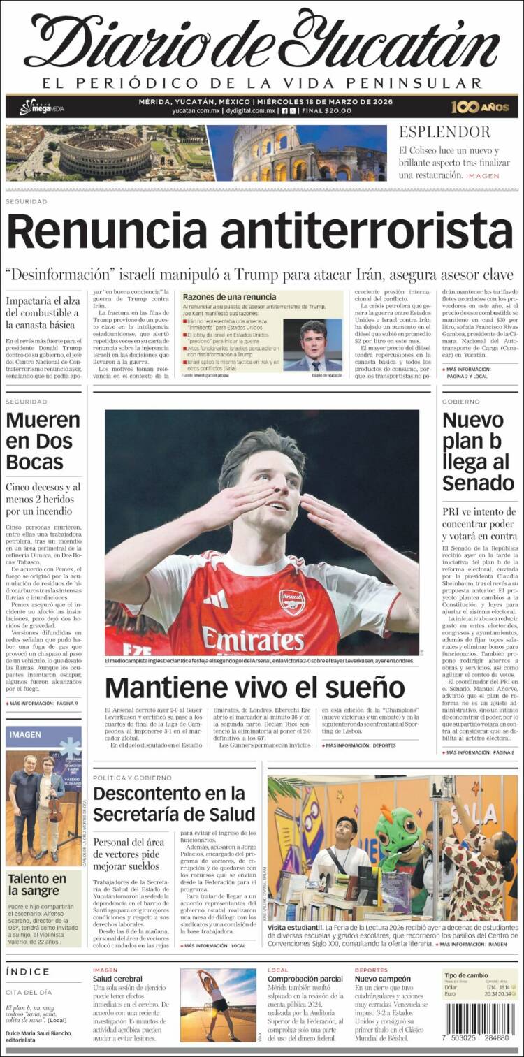 Portada de Diario de Yucatán (México)