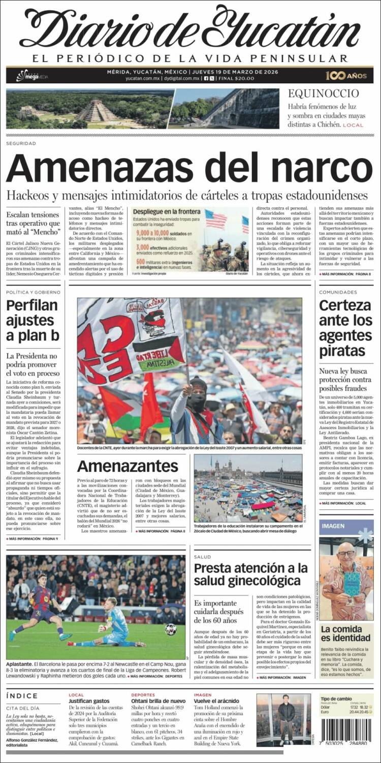 Portada de Diario de Yucatán (México)